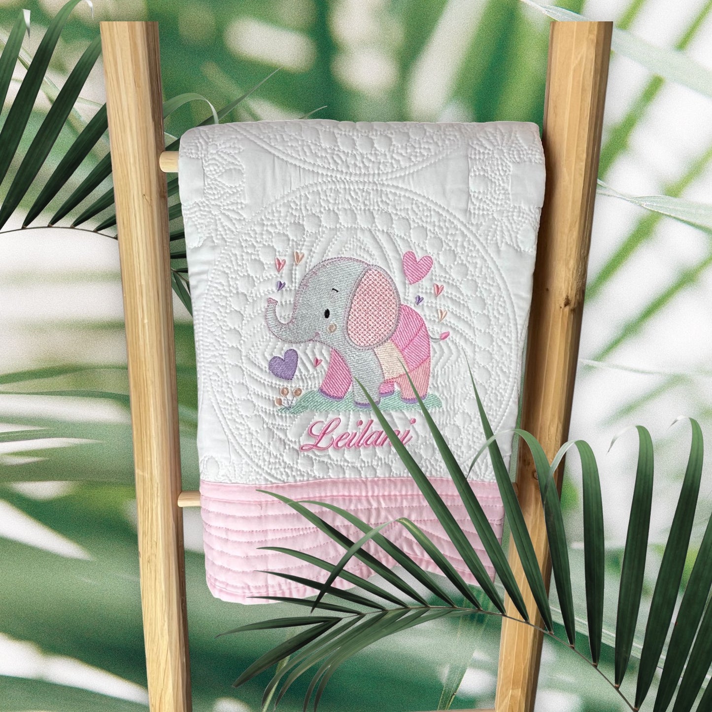 Personalized Elephant Baby Quilt – Embroidered Cotton Blanket with Name