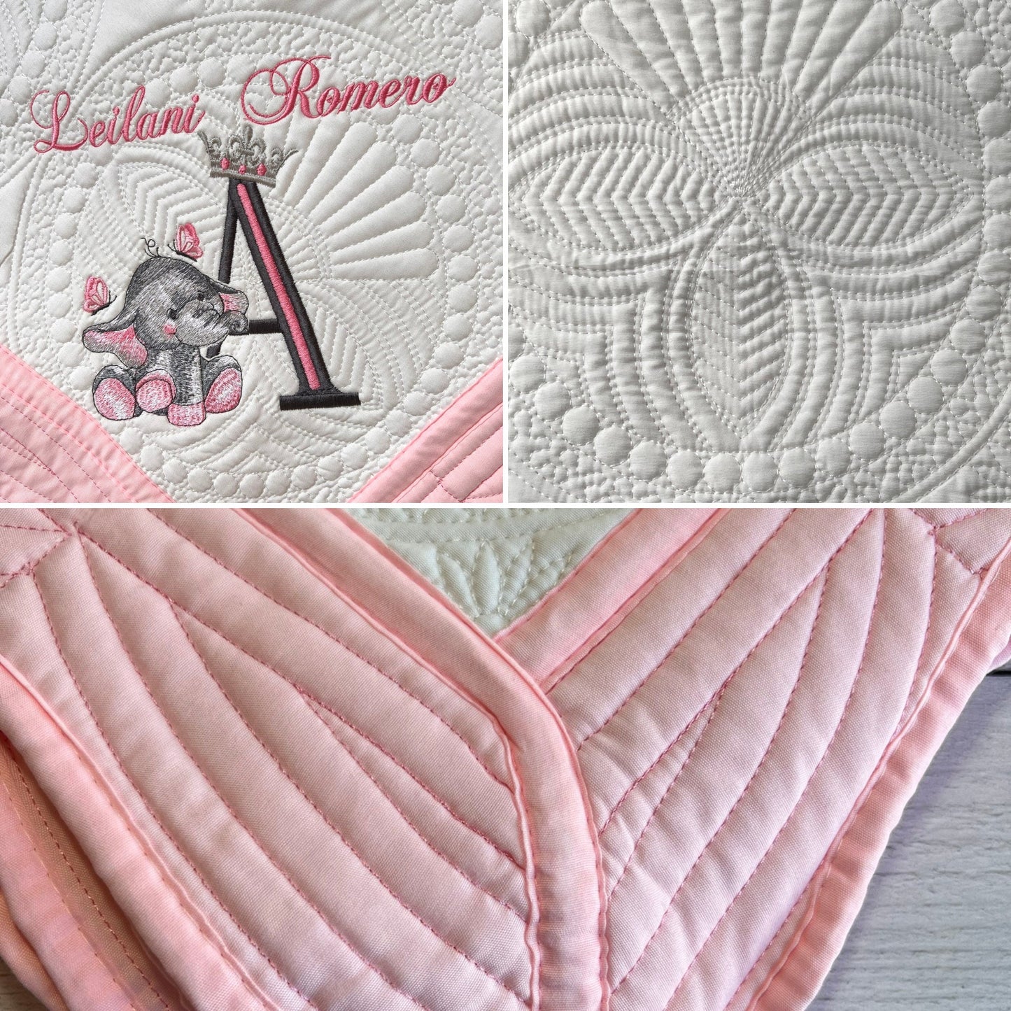 Baby Elephant-Personalized Embroidered Heirloom Baby Quilt, Cozy Nursery Decor - JJHG Custom Designs
