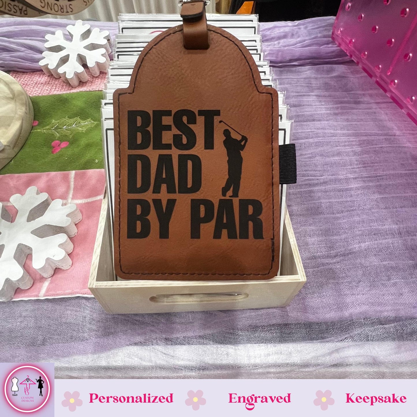 Best Dad By Par Personalized Leatherette Golf Bag Tag - Custom Father's Day Gift, Golf Gifts for Dad, Unique Golf Gifts for Men