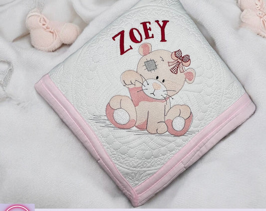 Custom Embroidered Baby Blanket with Teddy Bear Design - JJHG Custom Designs
