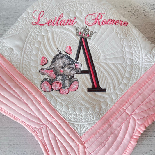 Baby Elephant-Personalized Embroidered Heirloom Baby Quilt, Cozy Nursery Decor - JJHG Custom Designs