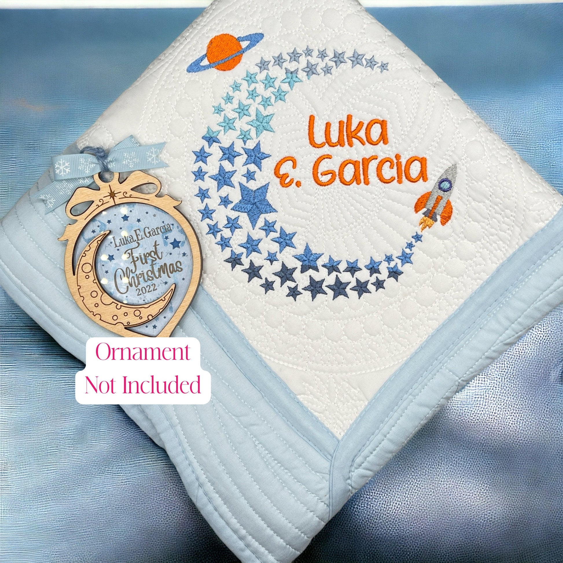Moon & Stars Personalized Embroidered Heirloom Baby Quilt,  Perfect for Gift for Expectant Mothers and Soon-to-be Grandmothers. - JJHG Custom Designs