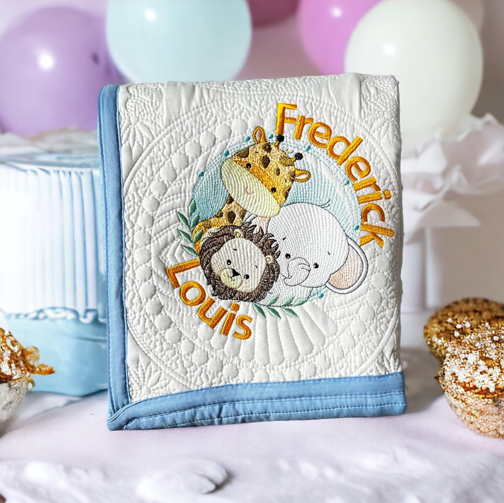 Safari Animals-Personalized Embroidered Heirloom Baby Quilt,Cozy Nursery Decor - JJHG Custom Designs